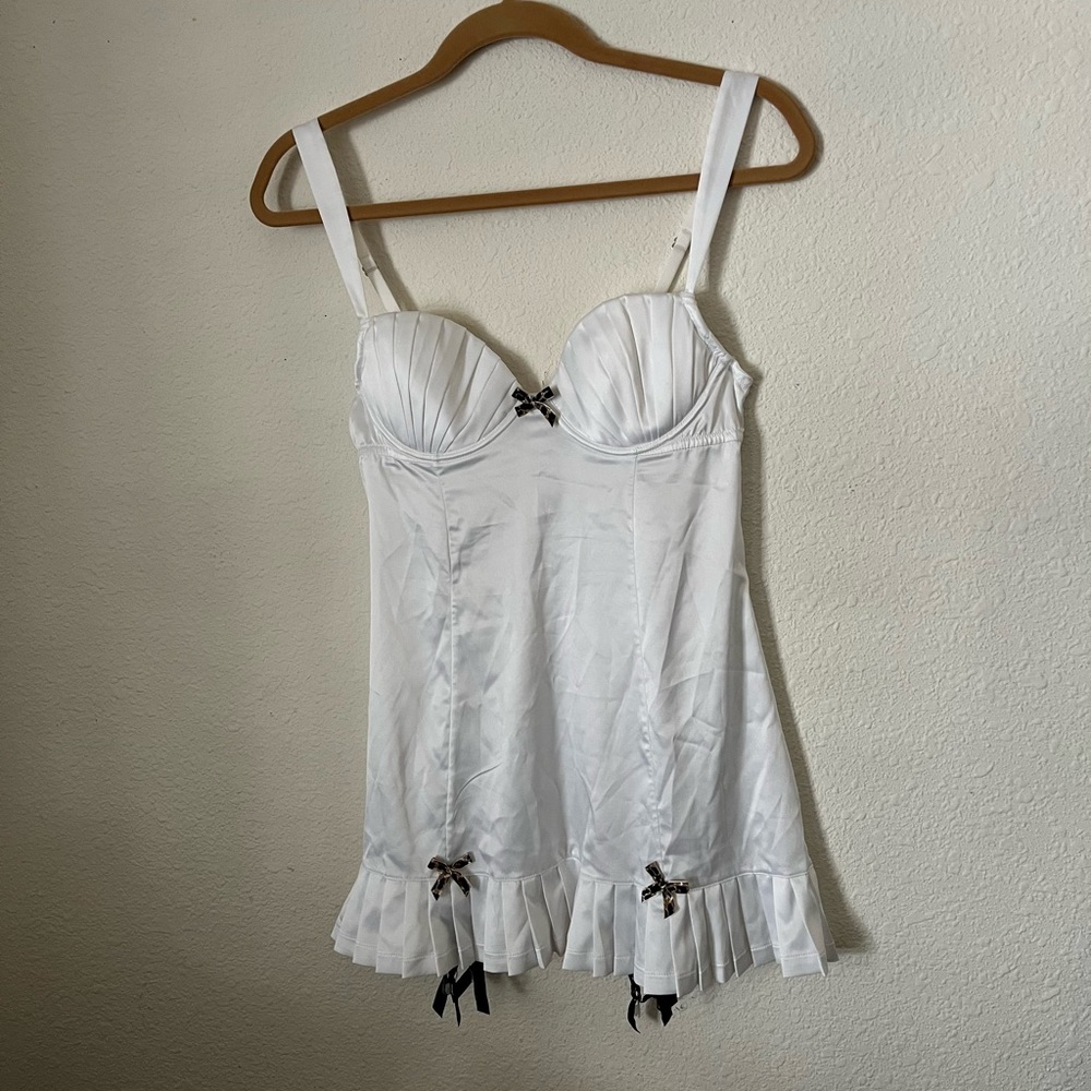 Victoria's Secret Elegant White Chemise with Black Bows